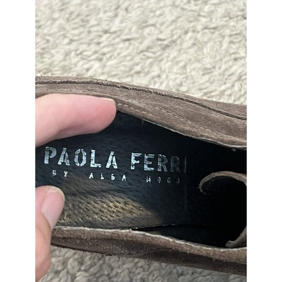 Paola Ferri By Alba Moda Tan Suede Leather Lace-Up Oxford Block Heel Booties 39 - Picture 12 of 12